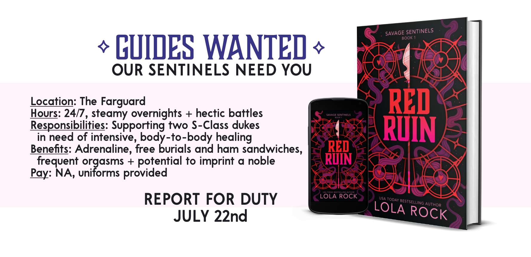 Advertisement for Guides to support Sentinels in Lola Rock's Red Ruin